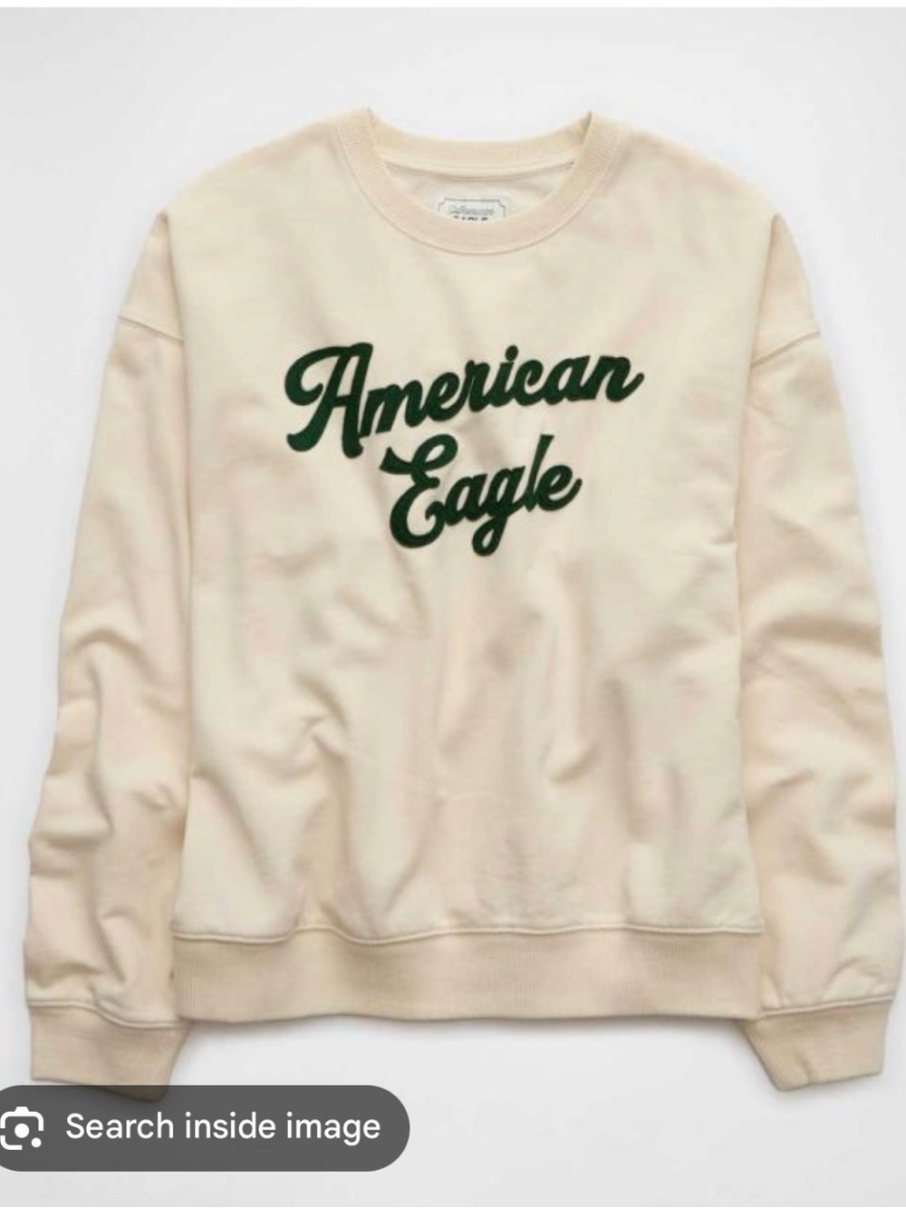 American Eagle Outfitters Cream Crewneck Sweatshirt with Green Script